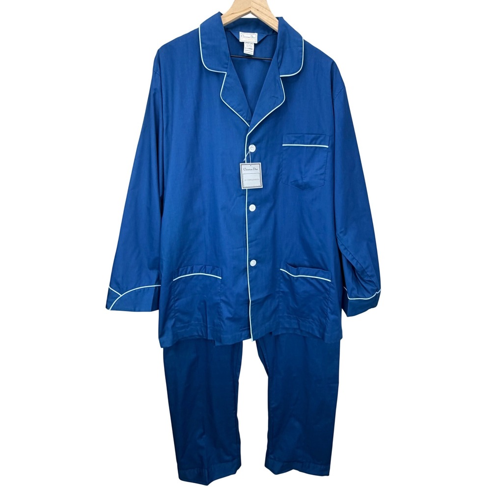NEW VTG Christian Dior Le Connaisseur Blue Pajama Set Mens Size XL Loungewear